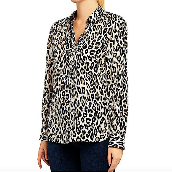 Theory Classic Straight Leopard Print Silk Shirt - Picture 14 of 14